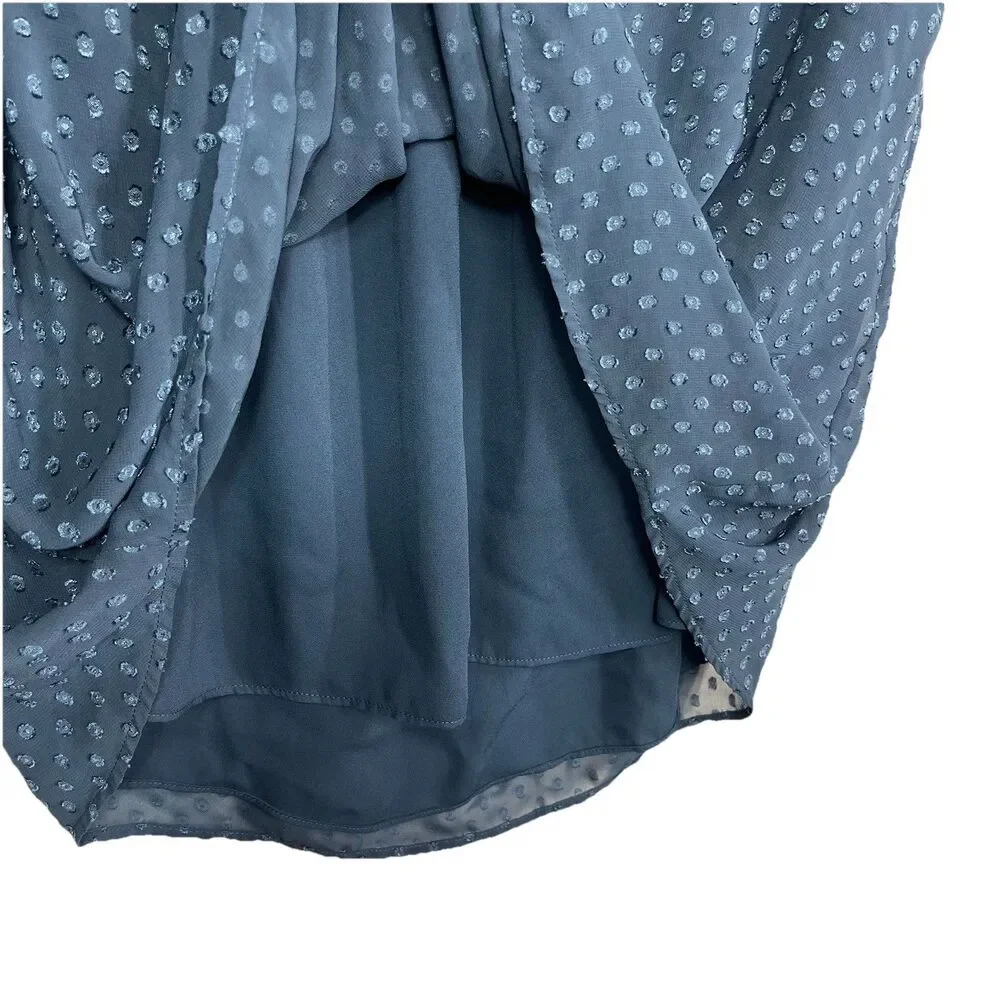DR2 XL Teal Blue Swiss Dot Sheer Top Cap Sleeve Scoop Neck Lined Blouse Boho - Picture 7 of 10